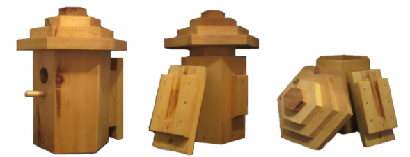 Hexagonal Birdhouse Knotty White Pine side, bracket and roof picture